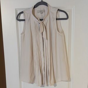 LOFT Cream Pleated Sleeveless Blouse